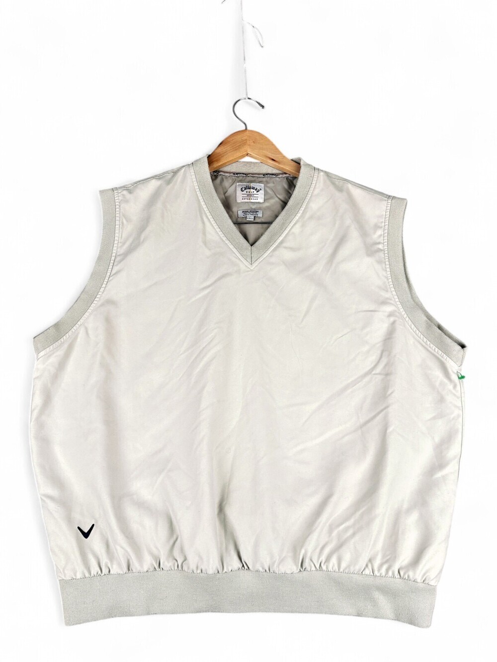Callaway Mens Golf Vest V-Neck Sleeveless Pullover L Cream Ivory Microfiber